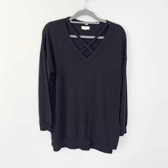 Cupio black stretch long sleeve long lines tunic pullover lightweight sweatshirt - Picture 1 of 8